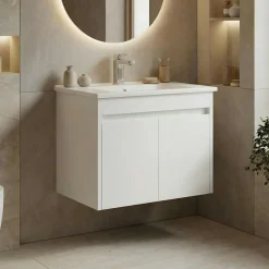 Meuble vasque suspendu 65 cm blanc 2 portes NAÏA