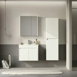 Meuble vasque suspendu 65 cm blanc 2 portes NAÏA