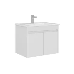 Meuble vasque suspendu 65 cm blanc 2 portes NAÏA