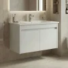 Meuble vasque suspendu 85 cm blanc 2 portes MOANA
