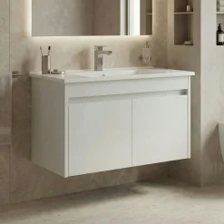 Meuble vasque suspendu 85 cm blanc 2 portes MOANA