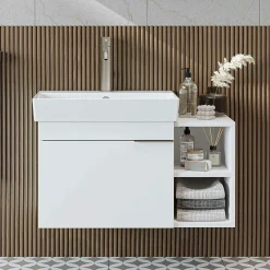 Meuble vasque suspendu 82 cm blanc 1 porte 2 niches NORIA