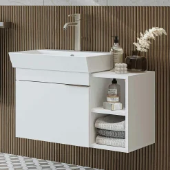Meuble vasque suspendu 82 cm blanc 1 porte 2 niches NORIA