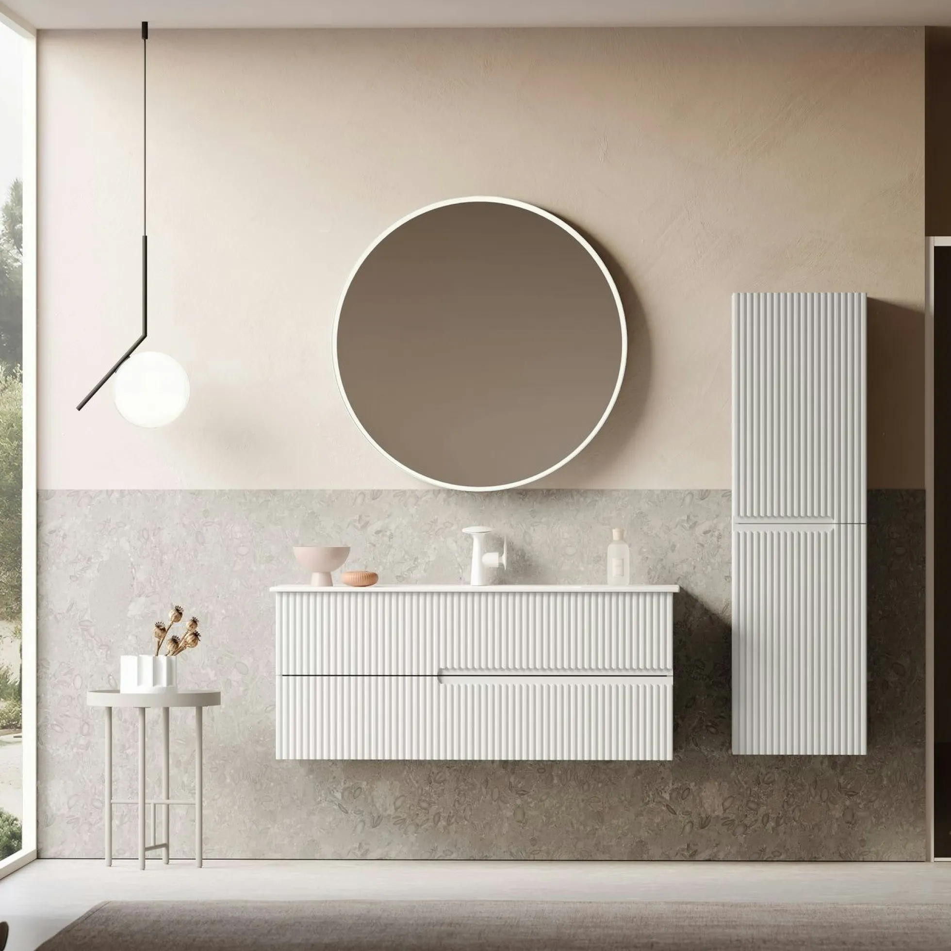 Meuble vasque suspendu 120 cm blanc 2 tiroirs ORA