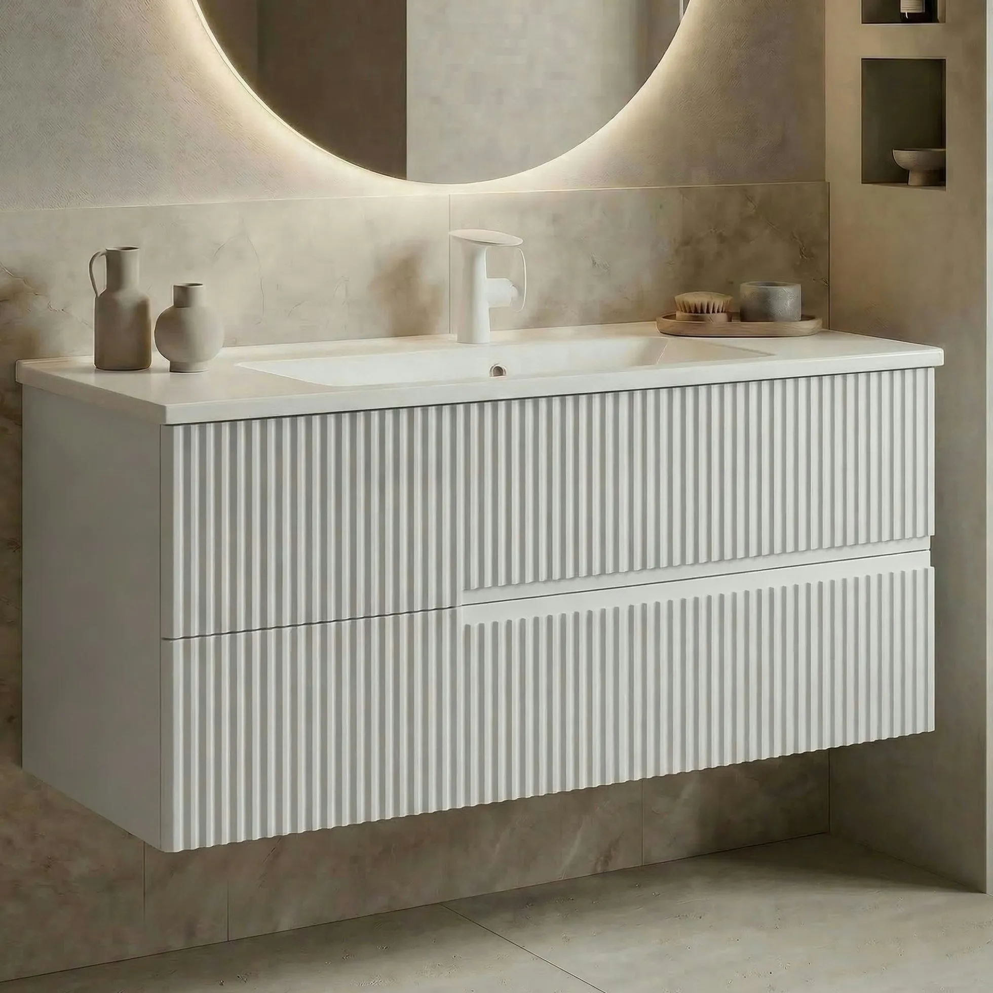 Meuble vasque suspendu 120 cm blanc 2 tiroirs ORA