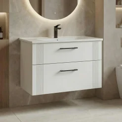 Meuble vasque suspendu 85 cm blanc 2 tiroirs ONDIA
