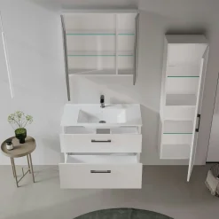 Meuble vasque suspendu 85 cm blanc 2 tiroirs ONDIA