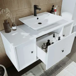 Meuble vasque suspendu 120 cm blanc 2 portes 1 tiroir SIREN