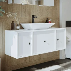 Meuble vasque suspendu 120 cm blanc 2 portes 1 tiroir SIREN