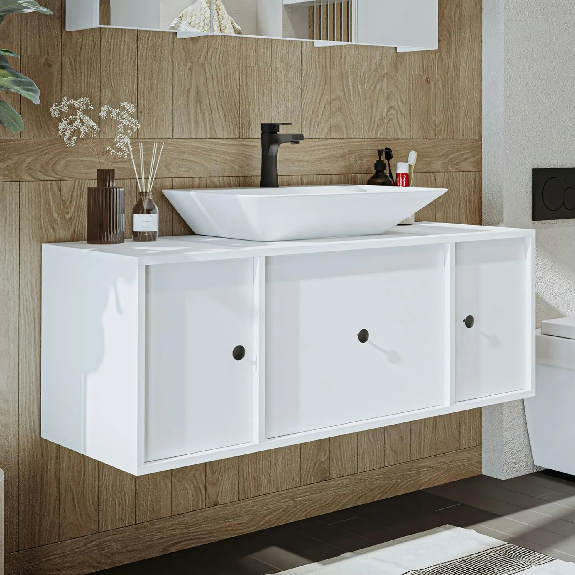 Meuble vasque suspendu 120 cm blanc 2 portes 1 tiroir SIREN