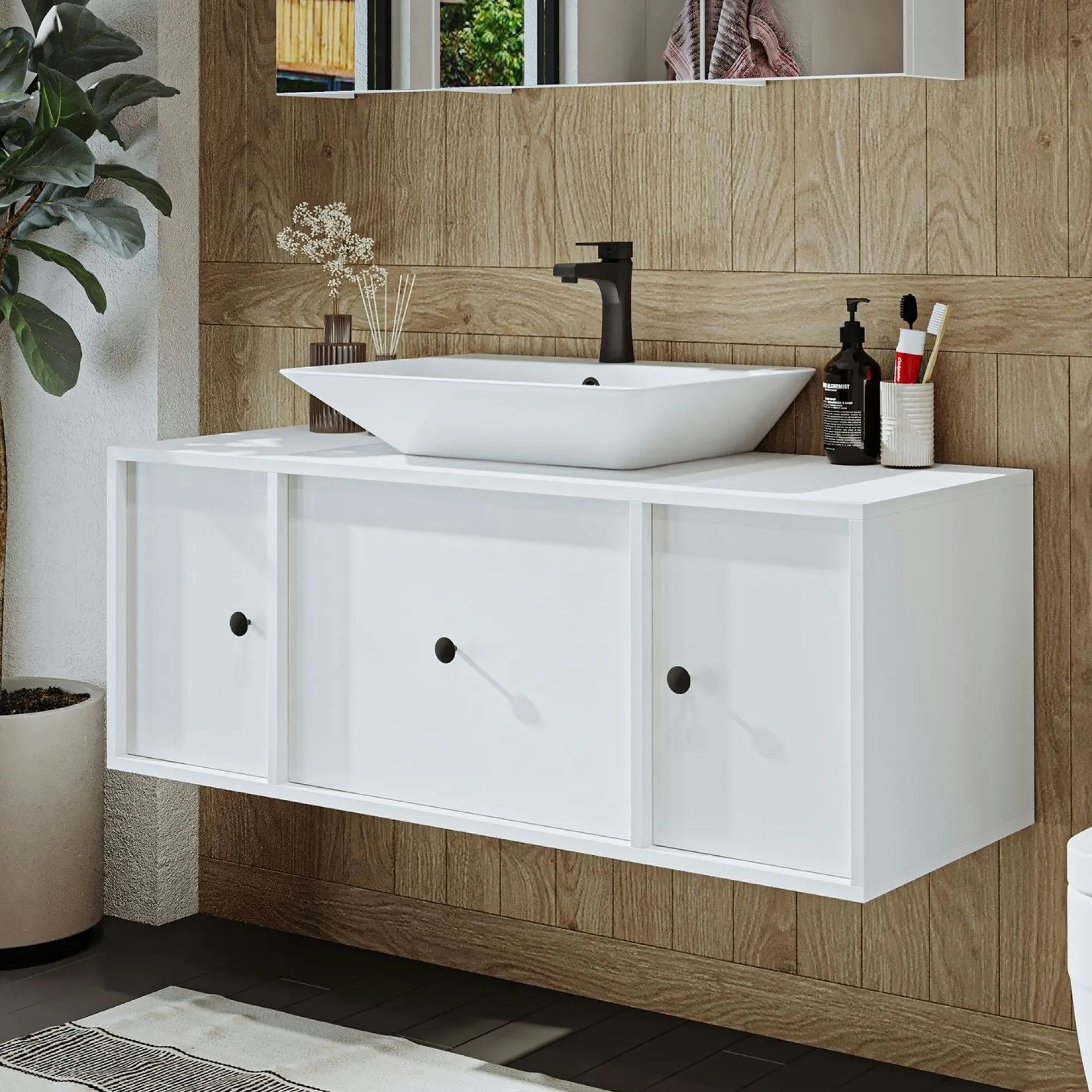 Meuble vasque suspendu 120 cm blanc 2 portes 1 tiroir SIREN
