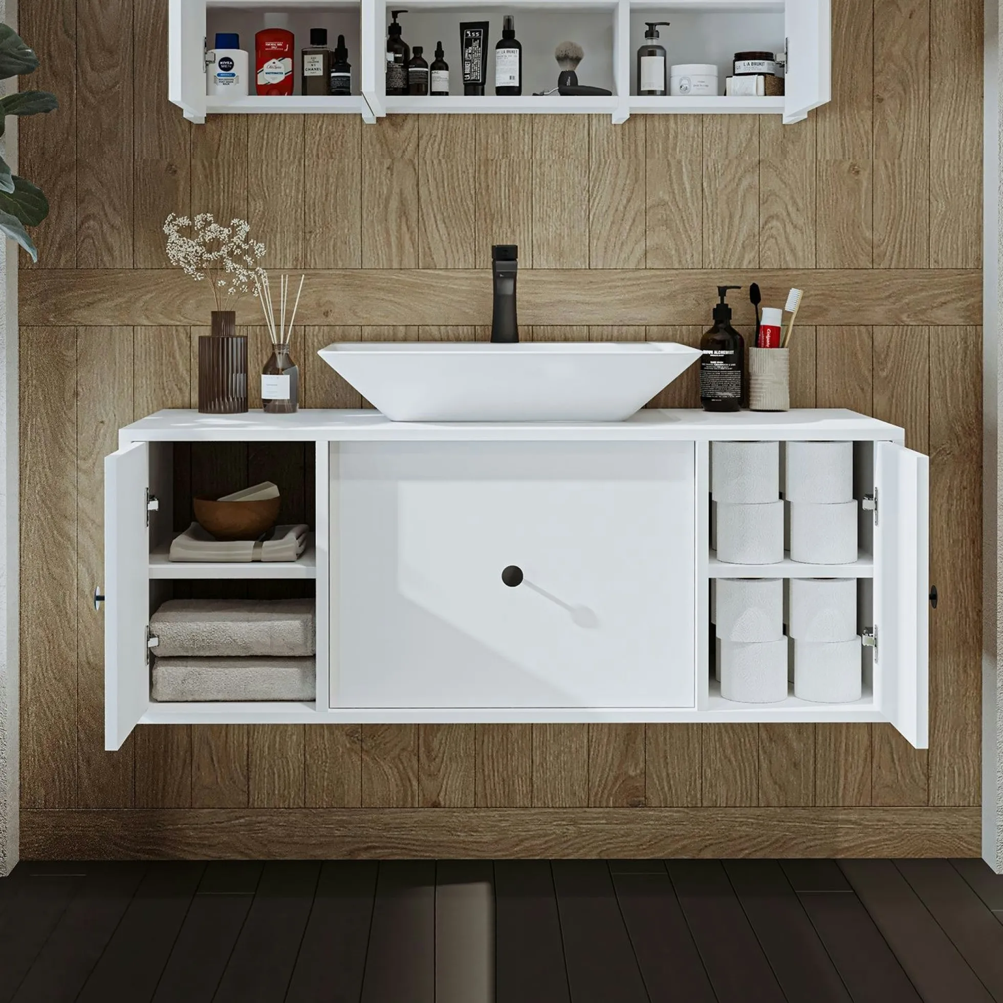 Meuble vasque suspendu 120 cm blanc 2 portes 1 tiroir SIREN
