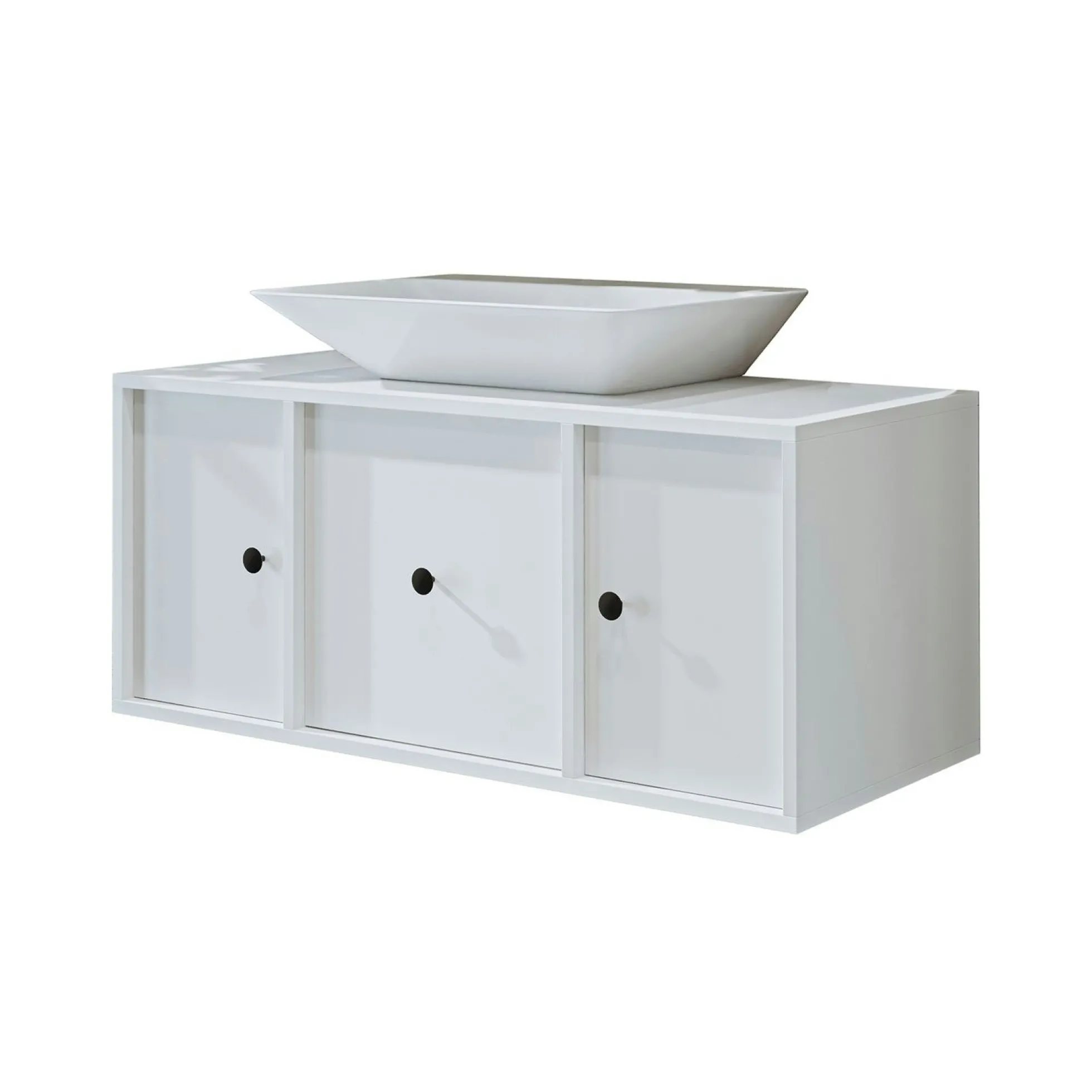 Meuble vasque suspendu 105 cm blanc 2 portes 1 tiroir SIREN