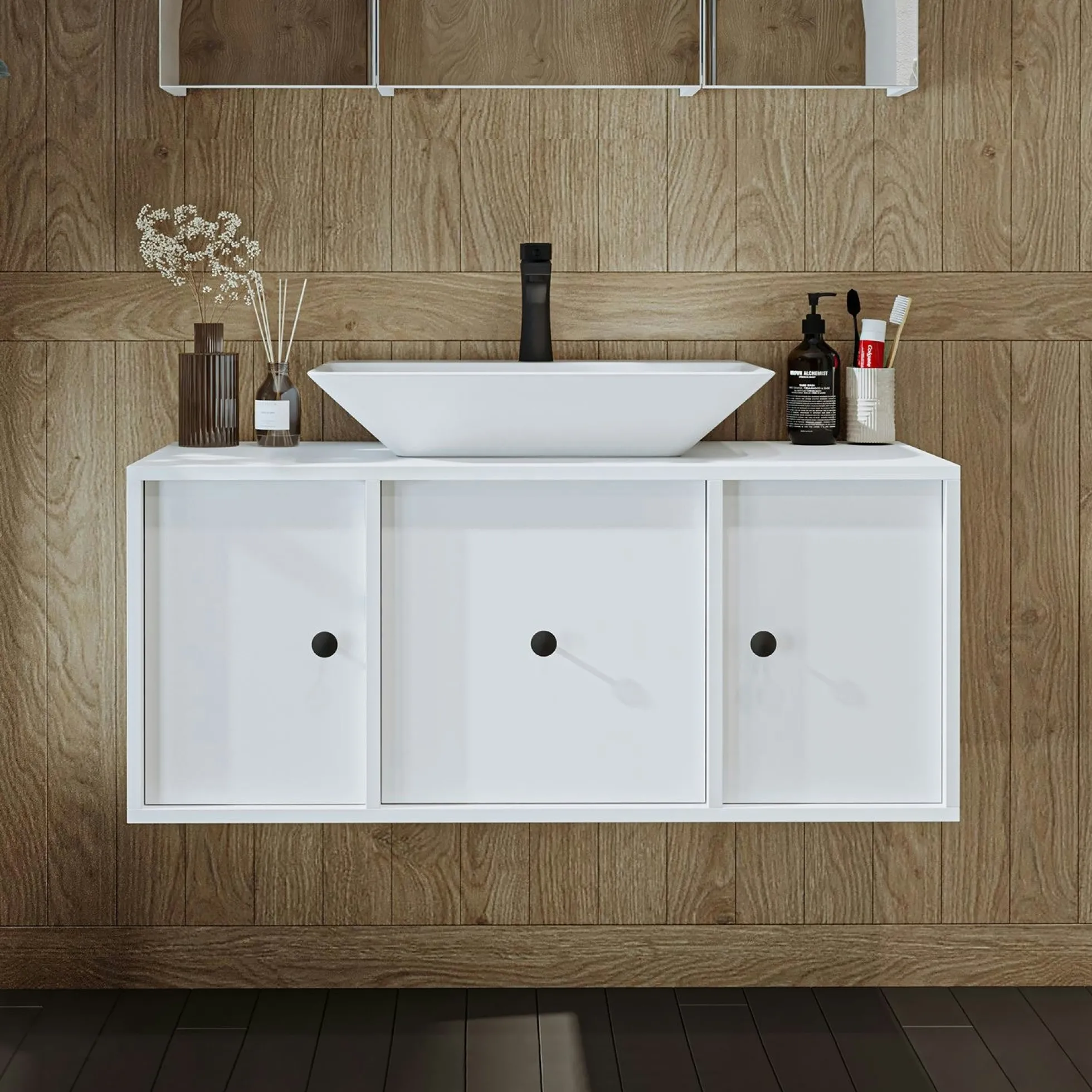 Meuble vasque suspendu 105 cm blanc 2 portes 1 tiroir SIREN