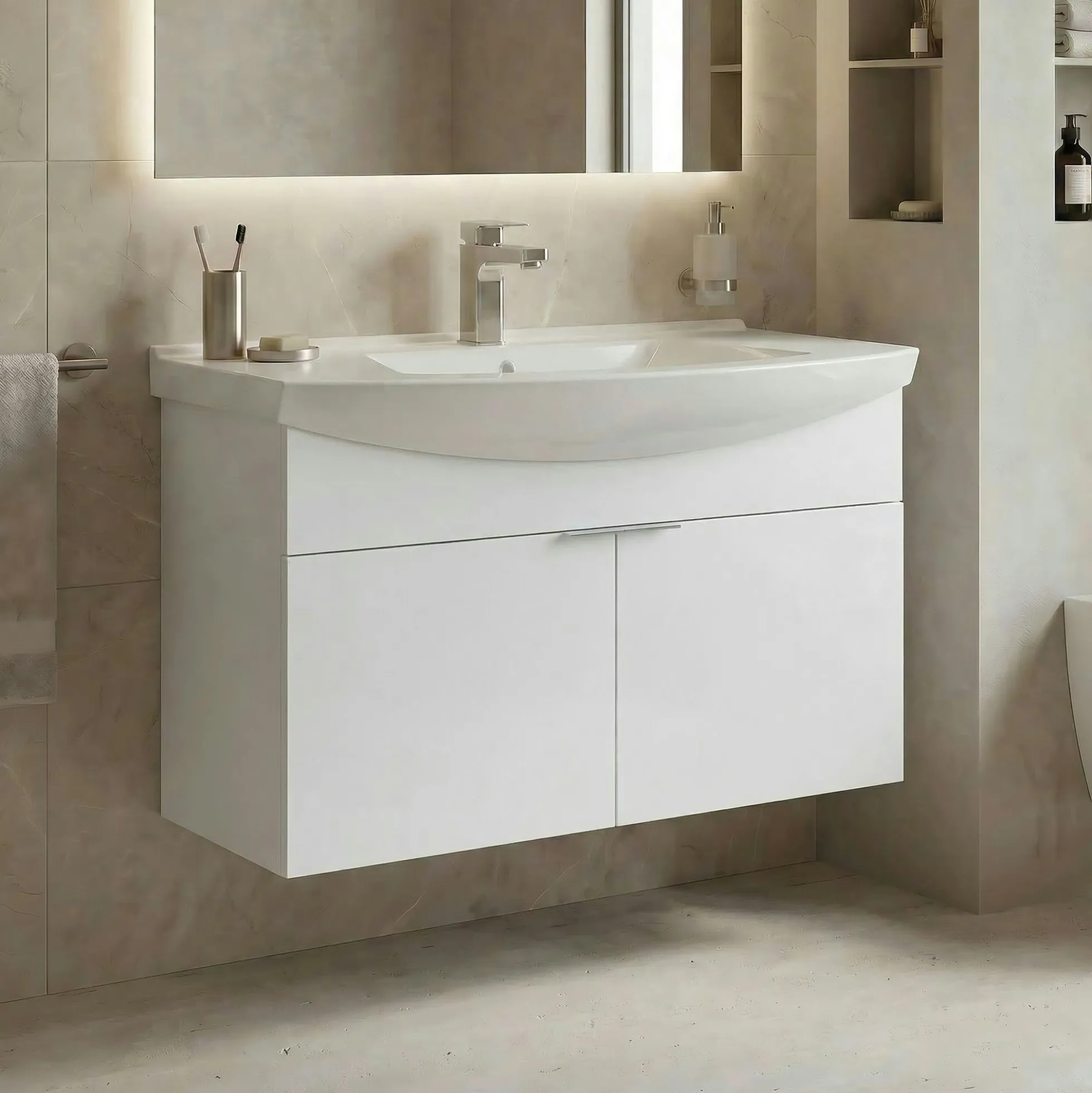 Meuble vasque suspendu 80 cm blanc 2 portes UMI