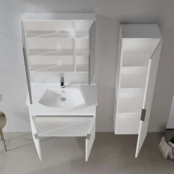 Meuble vasque suspendu 80 cm blanc 2 portes UMI