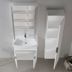 Meuble vasque suspendu 65 cm blanc 2 portes UMI