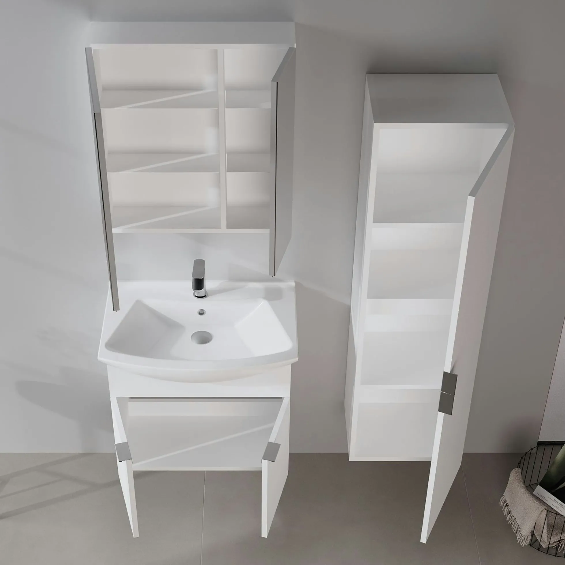 Meuble vasque suspendu 65 cm blanc 2 portes UMI
