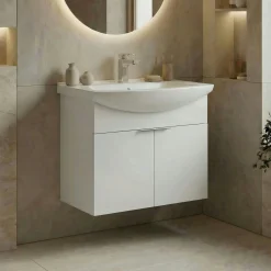 Meuble vasque suspendu 65 cm blanc 2 portes UMI