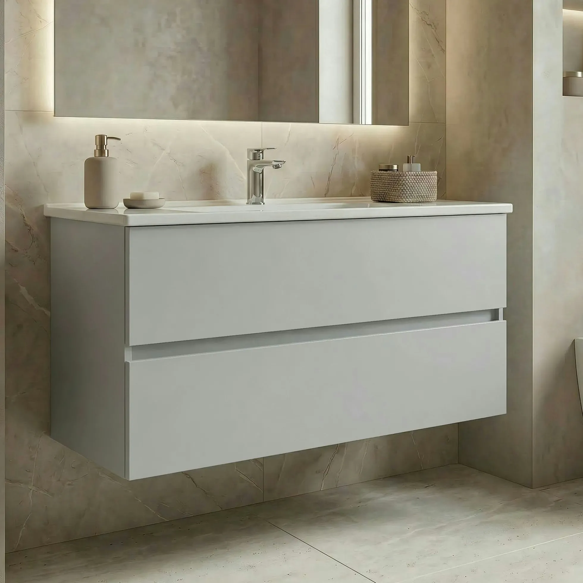 Meuble vasque suspendu 121 cm cachemire 2 tiroirs OCEA