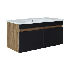 Meuble vasque suspendu 100 cm décor pin et gris 2 portes AQUO
