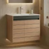Meuble vasque suspendu 80 cm décor chêne 2 portes AÏGA
