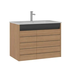 Meuble vasque suspendu 80 cm décor chêne 2 portes AÏGA