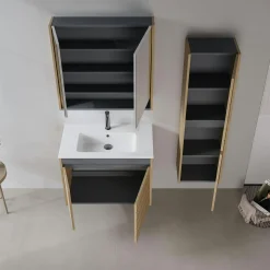 Meuble vasque suspendu 80 cm décor chêne 2 portes AÏGA