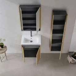 Meuble vasque suspendu 60 cm décor chêne 2 portes AÏGA