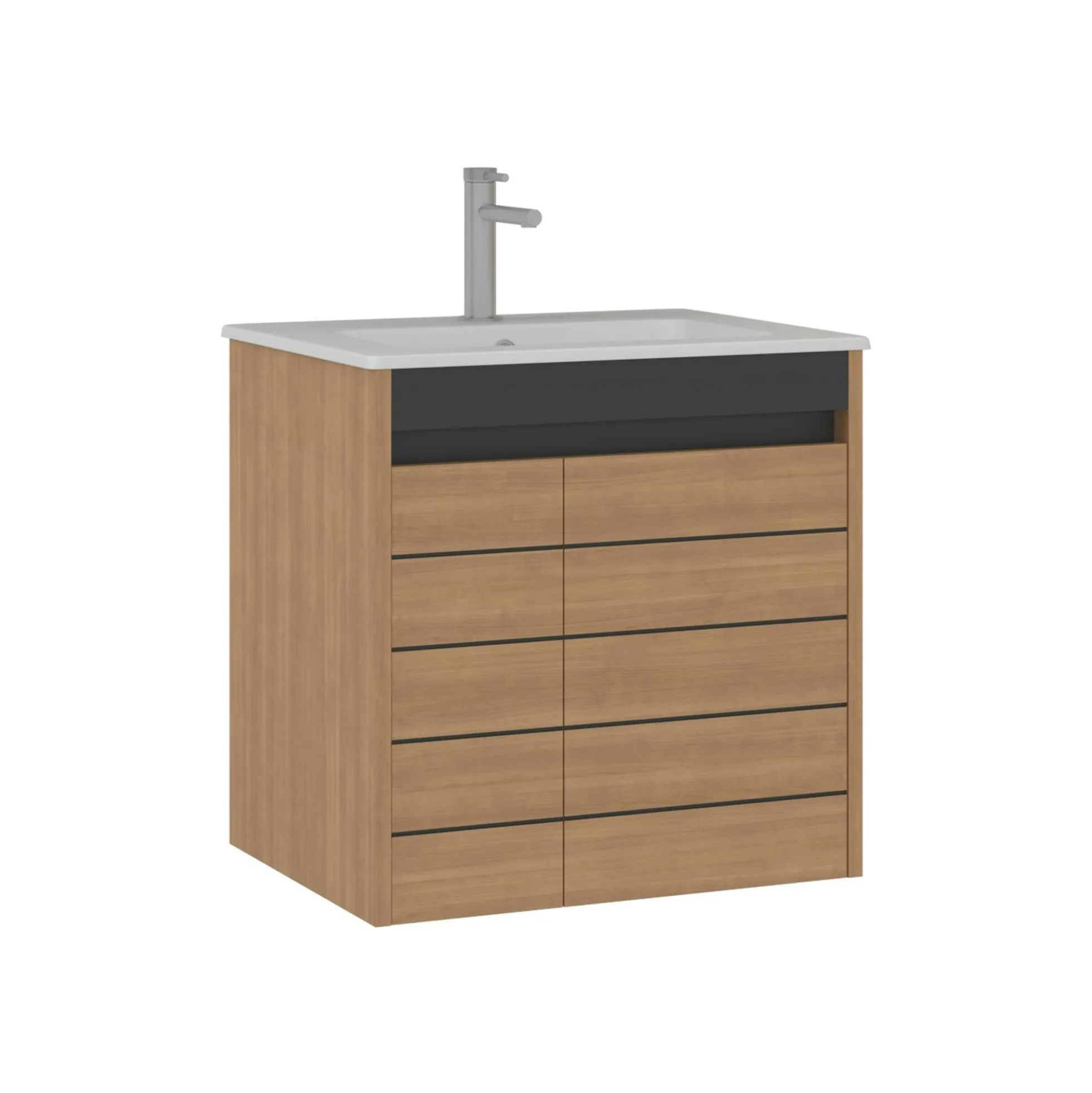 Meuble vasque suspendu 60 cm décor chêne 2 portes AÏGA