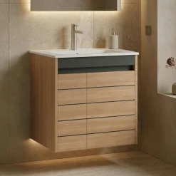 Meuble vasque suspendu 60 cm décor chêne 2 portes AÏGA