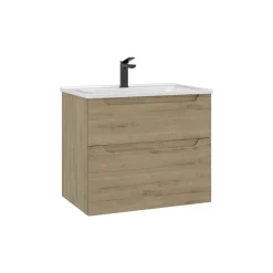 Meuble vasque suspendu 65 cm décor chêne 2 tiroirs ELYO