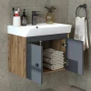 Meuble vasque suspendu 60 cm décor pin et gris 2 portes JUSA