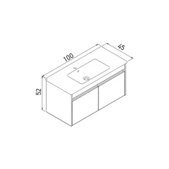 Meuble vasque suspendu 100 cm décor bois foncé 2 portes MOANA