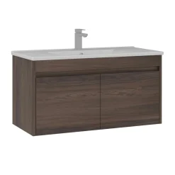 Meuble vasque suspendu 100 cm décor bois foncé 2 portes MOANA