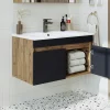 Meuble vasque suspendu 85 cm décor pin et gris 2 portes LAAN