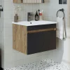 Meuble vasque suspendu 65 cm décor pin et gris 2 portes LAO