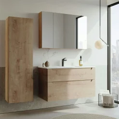 Meuble vasque suspendu 100 cm décor chêne 2 tiroirs ELYO