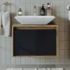 Meuble vasque suspendu 65 cm décor pin et gris 2 portes MARN