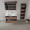 Meuble vasque suspendu 100 cm décor bois foncé 2 tiroirs MOANA