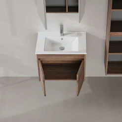 Meuble vasque suspendu 65 cm décor bois foncé 2 portes MOANA