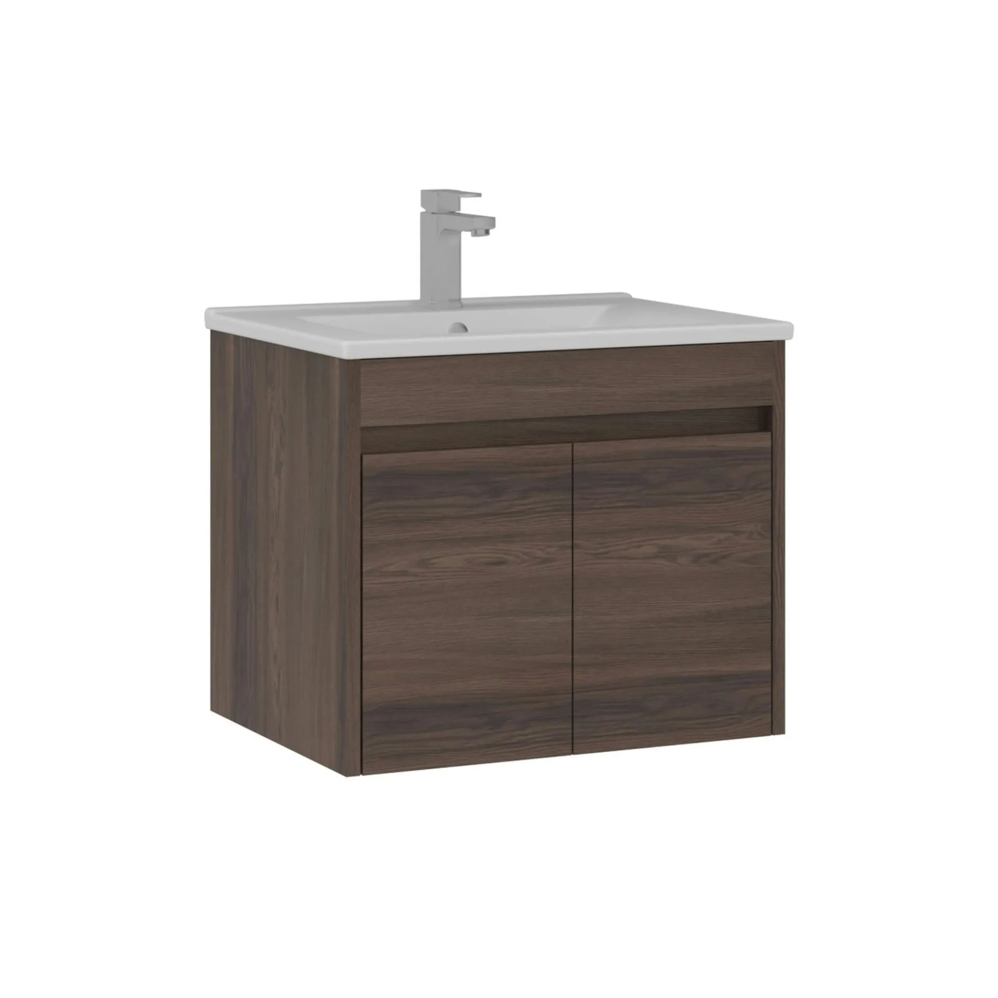 Meuble vasque suspendu 65 cm décor bois foncé 2 portes MOANA