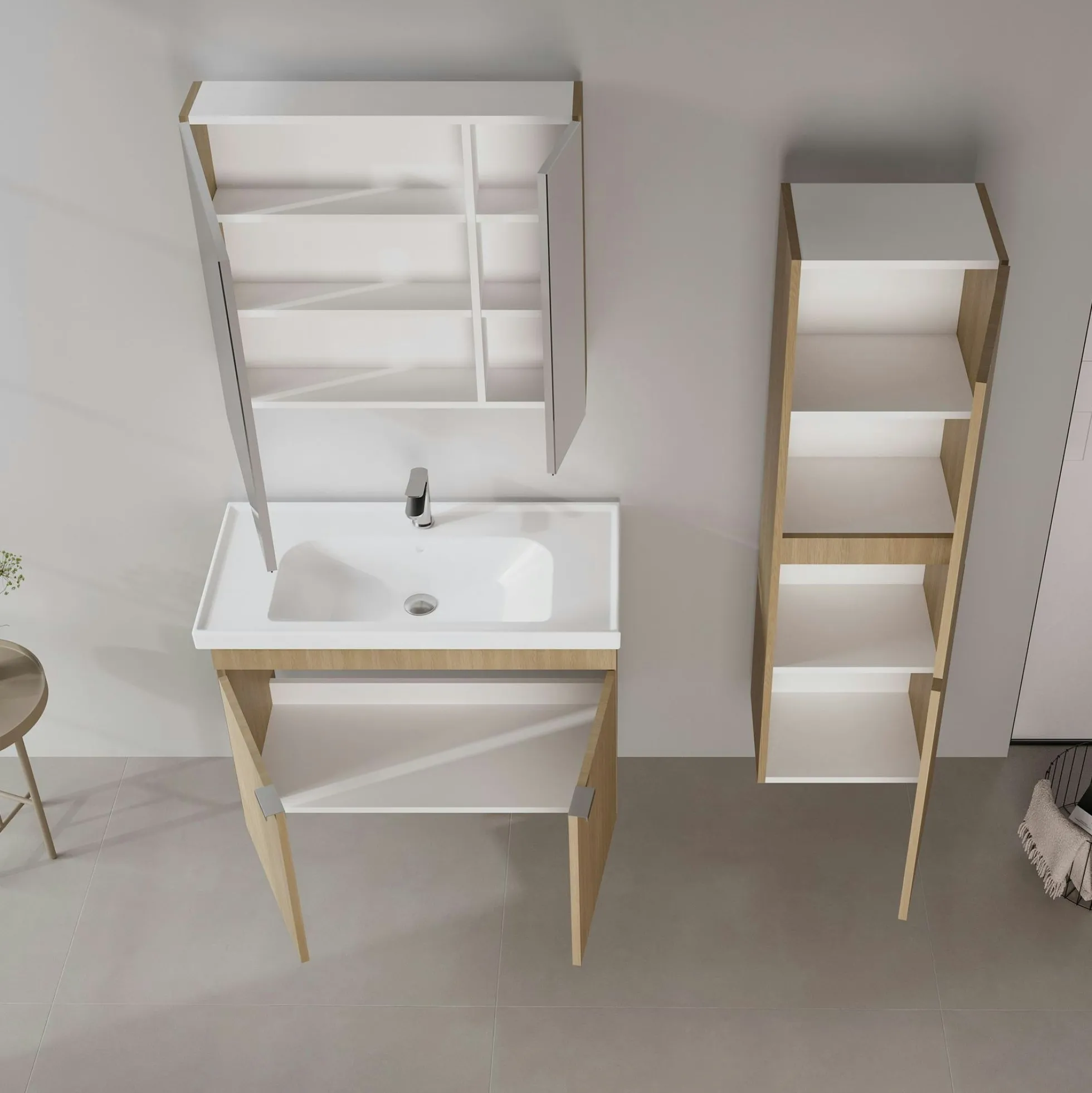 Meuble vasque suspendu 90 cm décor chêne 2 portes NEA