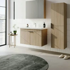 Meuble vasque suspendu 90 cm décor chêne 2 portes NEA