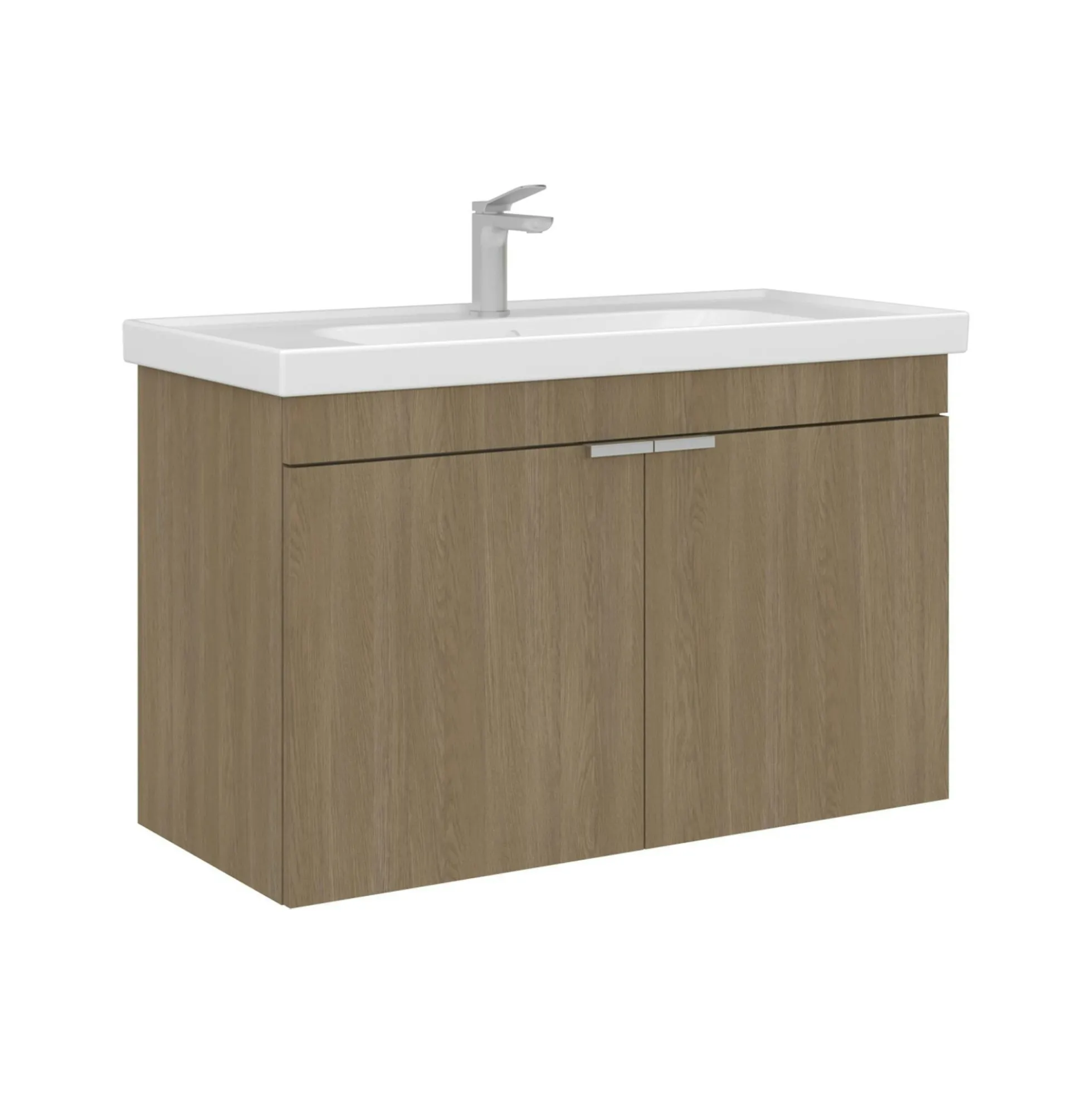 Meuble vasque suspendu 90 cm décor chêne 2 portes NEA