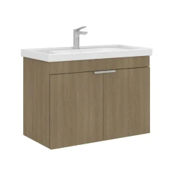 Meuble vasque suspendu 80 cm décor chêne 2 portes NEA