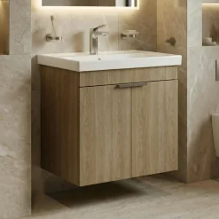 Meuble vasque suspendu 60 cm décor chêne 2 portes NEA
