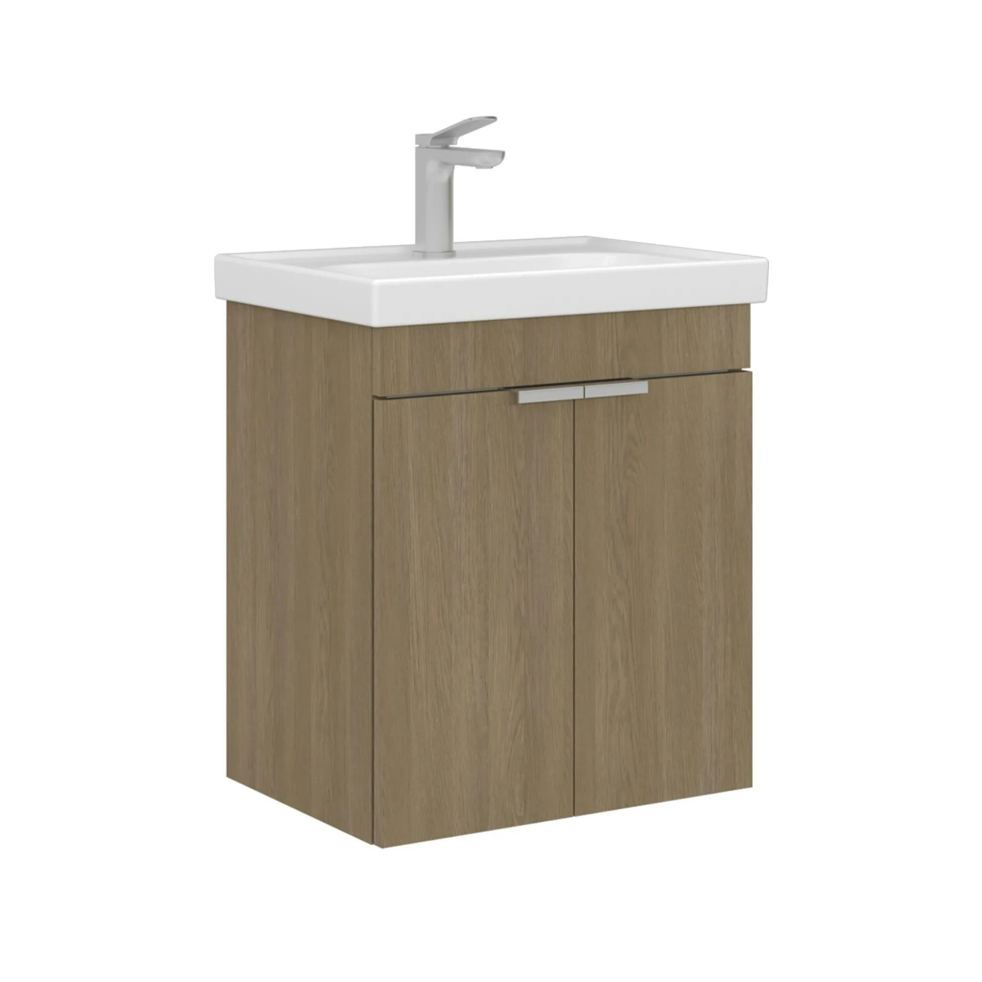 Meuble vasque suspendu 50 cm décor chêne 2 portes NEA