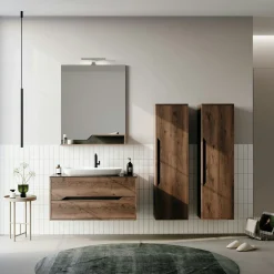 Meuble vasque suspendu 100 cm décor bois foncé 2 tiroirs NEÏS