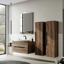 Meuble vasque suspendu 100 cm décor bois foncé 2 tiroirs NEÏS